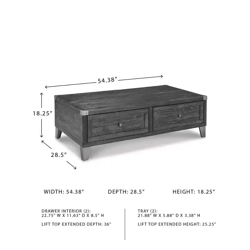 Signature Design by Ashley Todoe Lift Top Coffee Table, Dark Gray Rustic Industrial Cocktail Table with Two Storage Drawers and Removable Trays