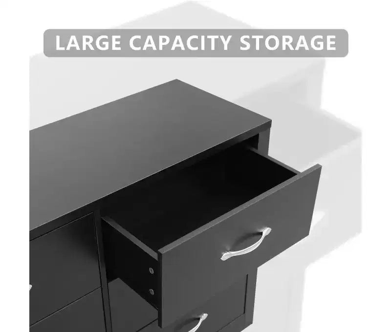 Modern 6-Drawer Dresser Wide Chest of Drawers for Bedroom MDF Wood with Scratch-Resistant Finish, Black