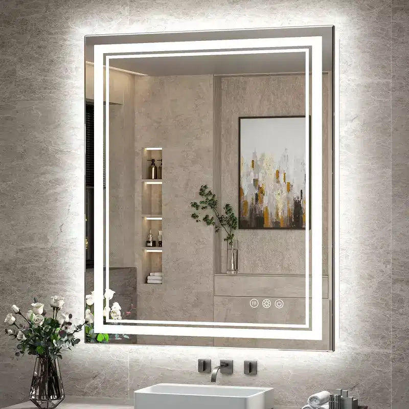 Miroir mural de salle de bain Keonjinn LED rond avec éclairage frontal, 3 températures de couleur réglables, anti-buée