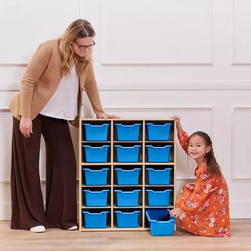 ECR4Kids Streamline 15 Cubby Tray Cabinet with 15 Scoop Front Bins, 5x3, Kids Furniture