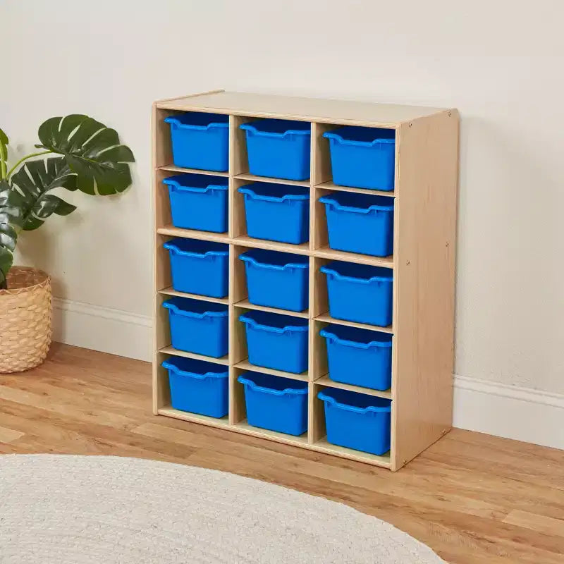 ECR4Kids Streamline 15 Cubby Tray Cabinet with 15 Scoop Front Bins, 5x3, Kids Furniture