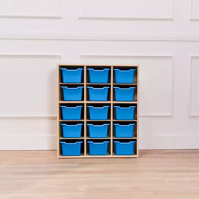 ECR4Kids Streamline 15 Cubby Tray Cabinet with 15 Scoop Front Bins, 5x3, Kids Furniture