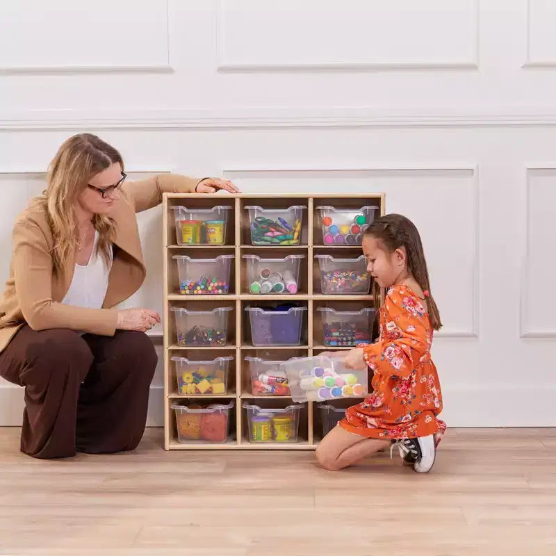 ECR4Kids Streamline 15 Cubby Tray Cabinet with 15 Scoop Front Bins, 5x3, Kids Furniture