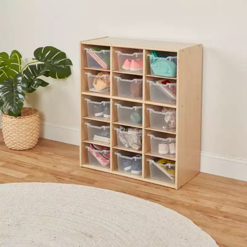ECR4Kids Streamline 15 Cubby Tray Cabinet with 15 Scoop Front Bins, 5x3, Kids Furniture
