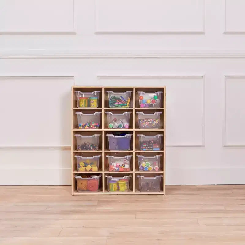 ECR4Kids Streamline 15 Cubby Tray Cabinet with 15 Scoop Front Bins, 5x3, Kids Furniture