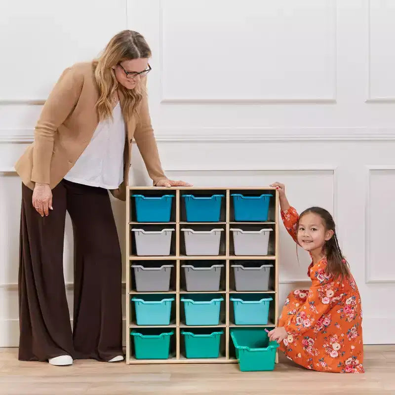 ECR4Kids Streamline 15 Cubby Tray Cabinet with 15 Scoop Front Bins, 5x3, Kids Furniture