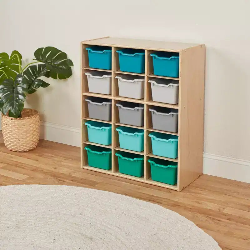 ECR4Kids Streamline 15 Cubby Tray Cabinet with 15 Scoop Front Bins, 5x3, Kids Furniture