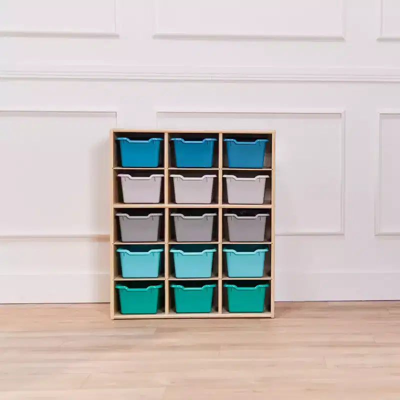 ECR4Kids Streamline 15 Cubby Tray Cabinet with 15 Scoop Front Bins, 5x3, Kids Furniture