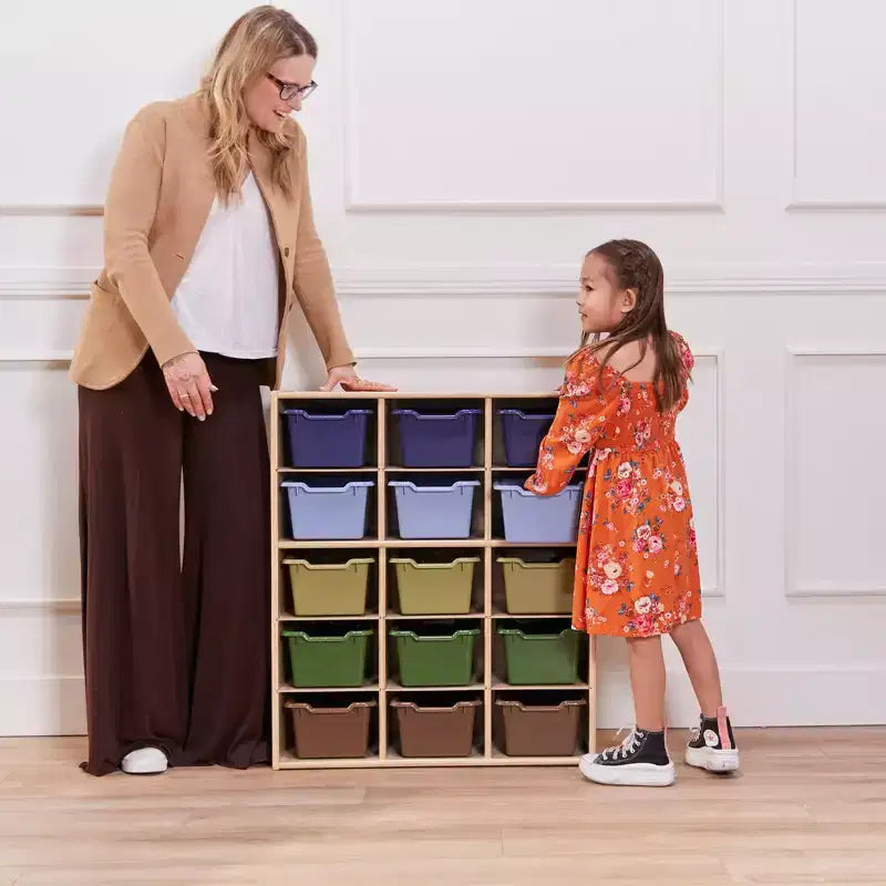 ECR4Kids Streamline 15 Cubby Tray Cabinet with 15 Scoop Front Bins, 5x3, Kids Furniture