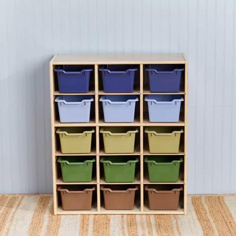 ECR4Kids Streamline 15 Cubby Tray Cabinet with 15 Scoop Front Bins, 5x3, Kids Furniture