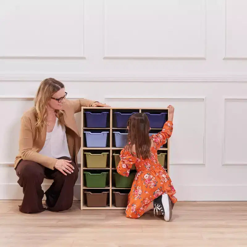 ECR4Kids Streamline 15 Cubby Tray Cabinet with 15 Scoop Front Bins, 5x3, Kids Furniture