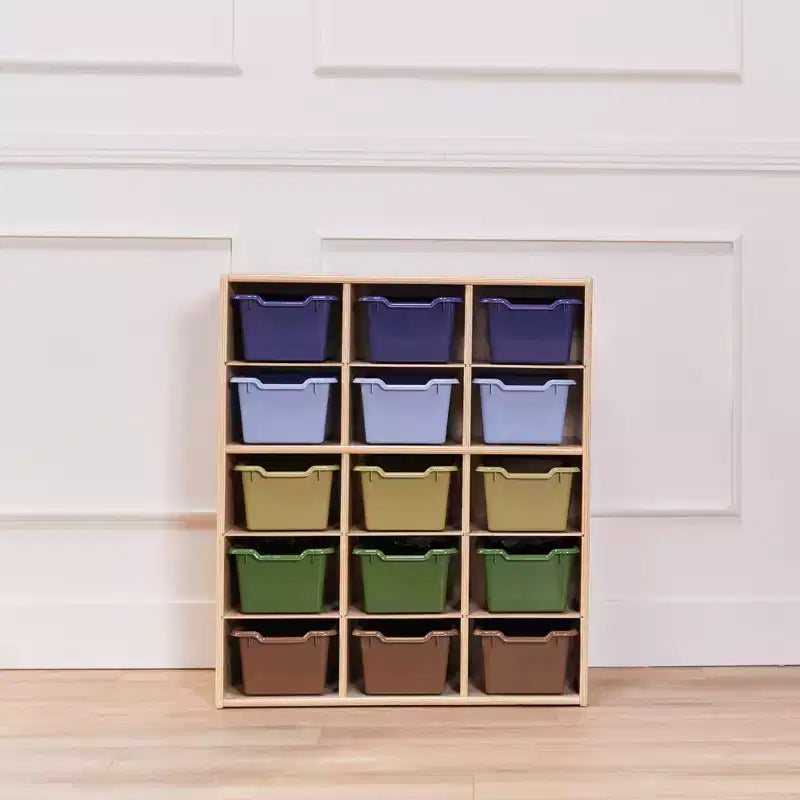 ECR4Kids Streamline 15 Cubby Tray Cabinet with 15 Scoop Front Bins, 5x3, Kids Furniture
