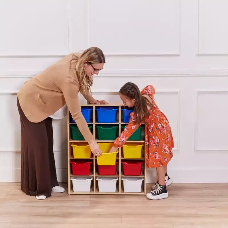 ECR4Kids Streamline 15 Cubby Tray Cabinet with 15 Scoop Front Bins, 5x3, Kids Furniture