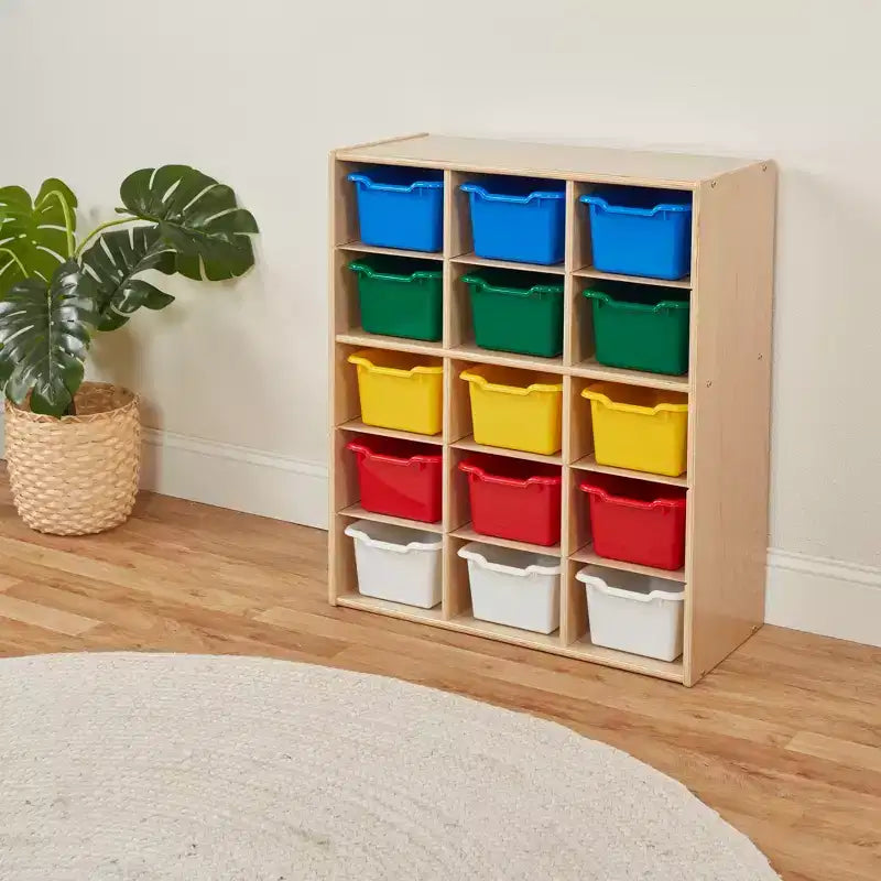 ECR4Kids Streamline 15 Cubby Tray Cabinet with 15 Scoop Front Bins, 5x3, Kids Furniture