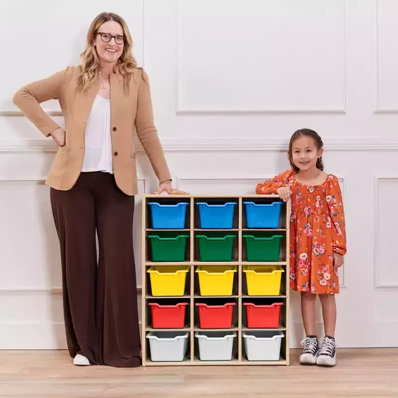 ECR4Kids Streamline 15 Cubby Tray Cabinet with 15 Scoop Front Bins, 5x3, Kids Furniture