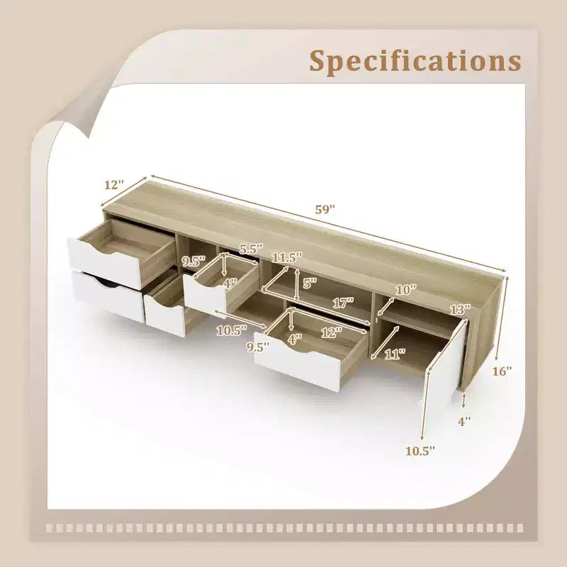 Costway TV Stand for TVs up to 65 with Storage 5 Drawers & 3 Open Shelves for Bedroom