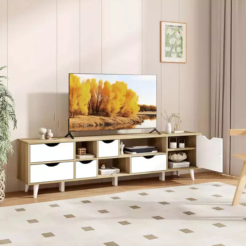 Costway TV Stand for TVs up to 65 with Storage 5 Drawers & 3 Open Shelves for Bedroom