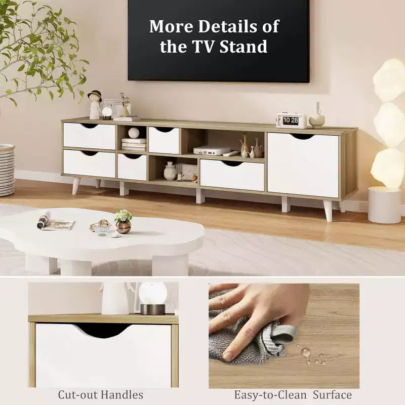 Costway TV Stand for TVs up to 65 with Storage 5 Drawers & 3 Open Shelves for Bedroom