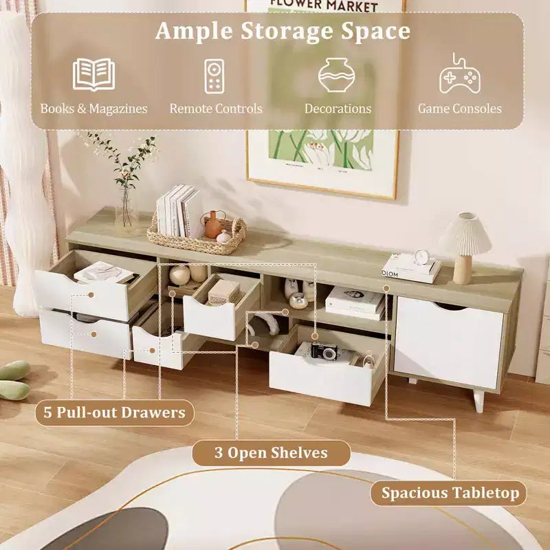 Costway TV Stand for TVs up to 65 with Storage 5 Drawers & 3 Open Shelves for Bedroom