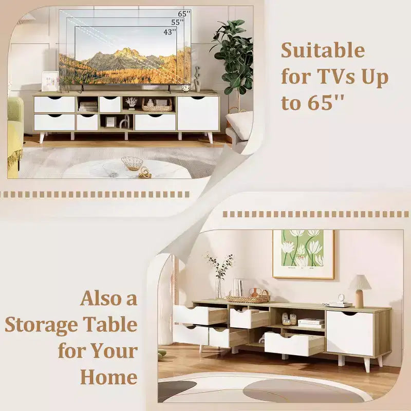 Costway TV Stand for TVs up to 65 with Storage 5 Drawers & 3 Open Shelves for Bedroom