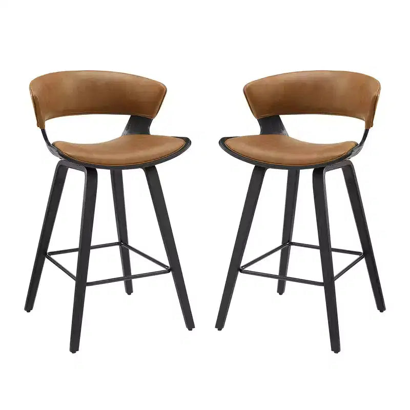 HOMLUX Lot de 2 tabourets de bar en chêne courbé, sièges incurvés ergonomiques, style Mid-Century