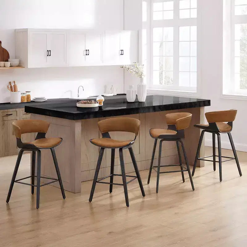 HOMLUX Lot de 2 tabourets de bar en chêne courbé, sièges incurvés ergonomiques, style Mid-Century