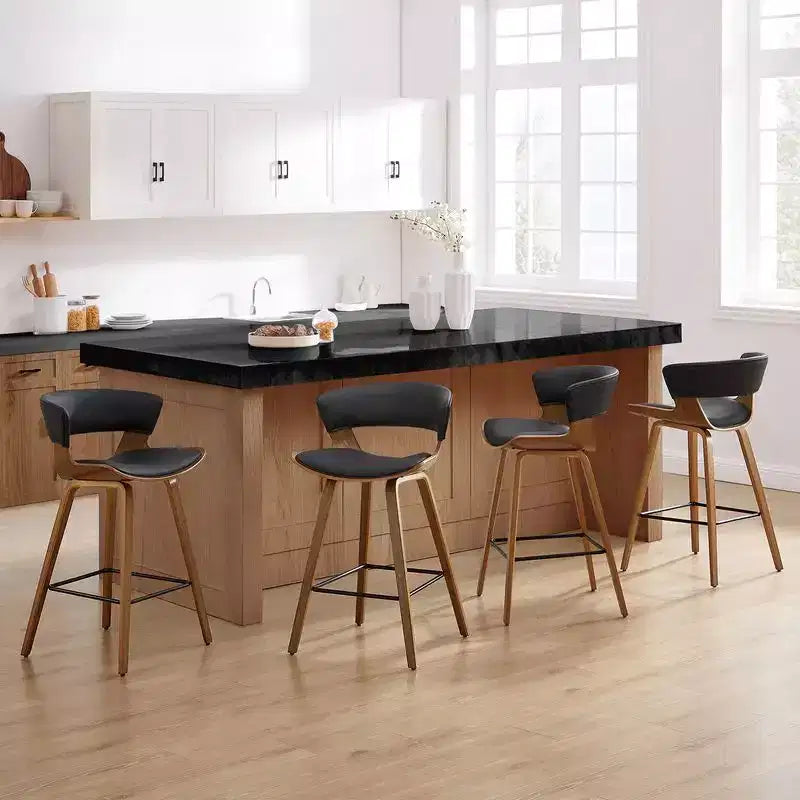 HOMLUX Lot de 2 tabourets de bar en chêne courbé, sièges incurvés ergonomiques, style Mid-Century