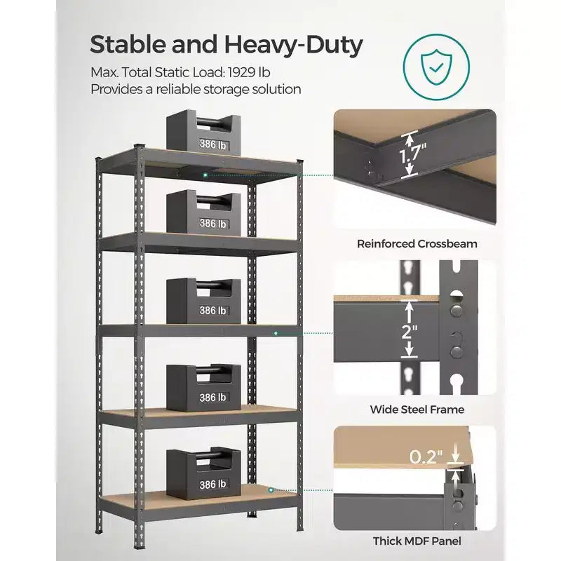 Étagère de rangement à 5 niveaux SONGMICS, pour garage, montage sans boulons, étagère modulable, charge 875 kg, pour abri de jardin, entrepôt, cave, cuisine