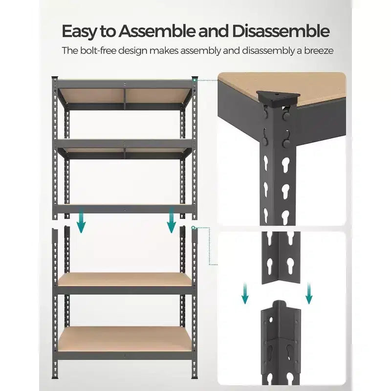 Étagère de rangement à 5 niveaux SONGMICS, pour garage, montage sans boulons, étagère modulable, charge 875 kg, pour abri de jardin, entrepôt, cave, cuisine