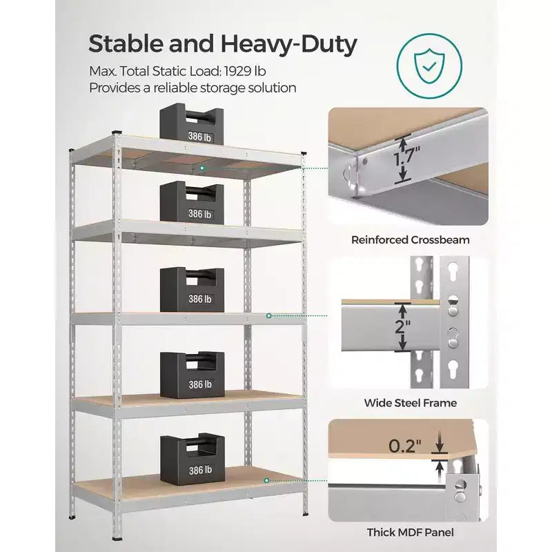 Étagère de rangement à 5 niveaux SONGMICS, pour garage, montage sans boulons, étagère modulable, charge 875 kg, pour abri de jardin, entrepôt, cave, cuisine