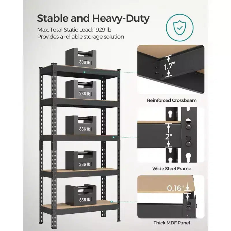 Étagère de rangement à 5 niveaux SONGMICS, pour garage, montage sans boulons, étagère modulable, charge 875 kg, pour abri de jardin, entrepôt, cave, cuisine