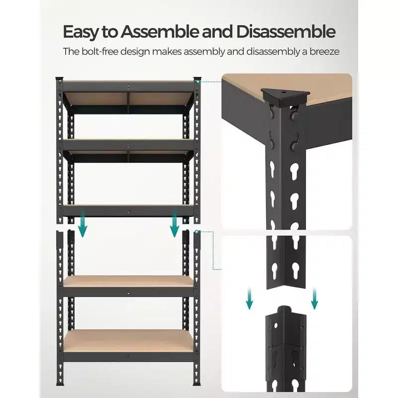 Étagère de rangement à 5 niveaux SONGMICS, pour garage, montage sans boulons, étagère modulable, charge 875 kg, pour abri de jardin, entrepôt, cave, cuisine