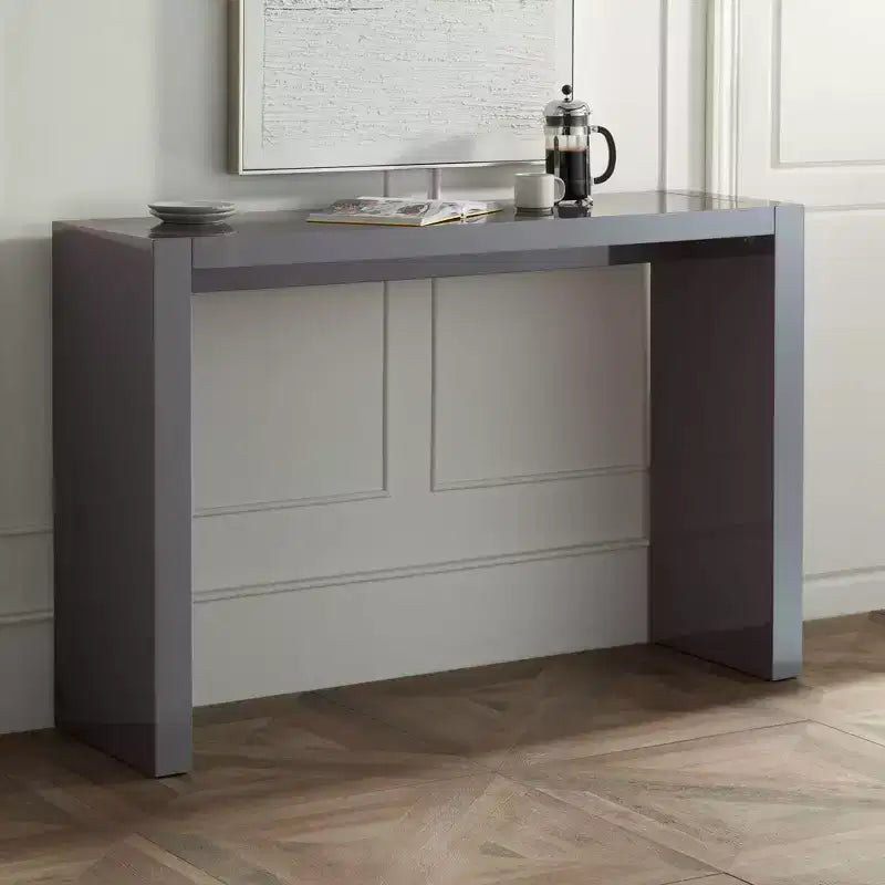 Studio 55D Jessa Table de bar rectangulaire moderne minimaliste en bois 60 x 18 gris brillant pour espaces Salon Cuisine Chambre Chevet Entrée Bureau à domicile