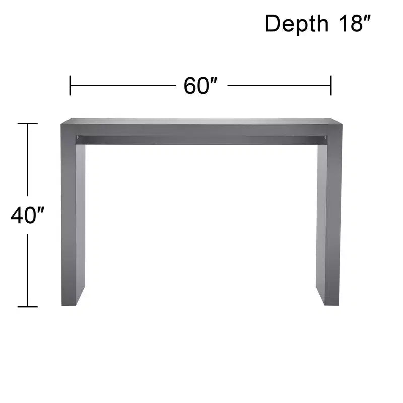 Studio 55D Jessa Table de bar rectangulaire moderne minimaliste en bois 60 x 18 gris brillant pour espaces Salon Cuisine Chambre Chevet Entrée Bureau à domicile