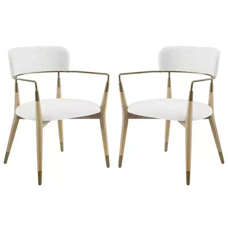 HOMLUX Set of 2 Upholstered Accent Dining Chairs Arm Rest Curved Backrest