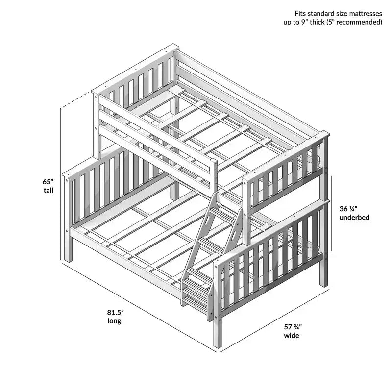 Lit superposé simple sur double en bois massif Plank+Beam, aucun sommier tapissier requis