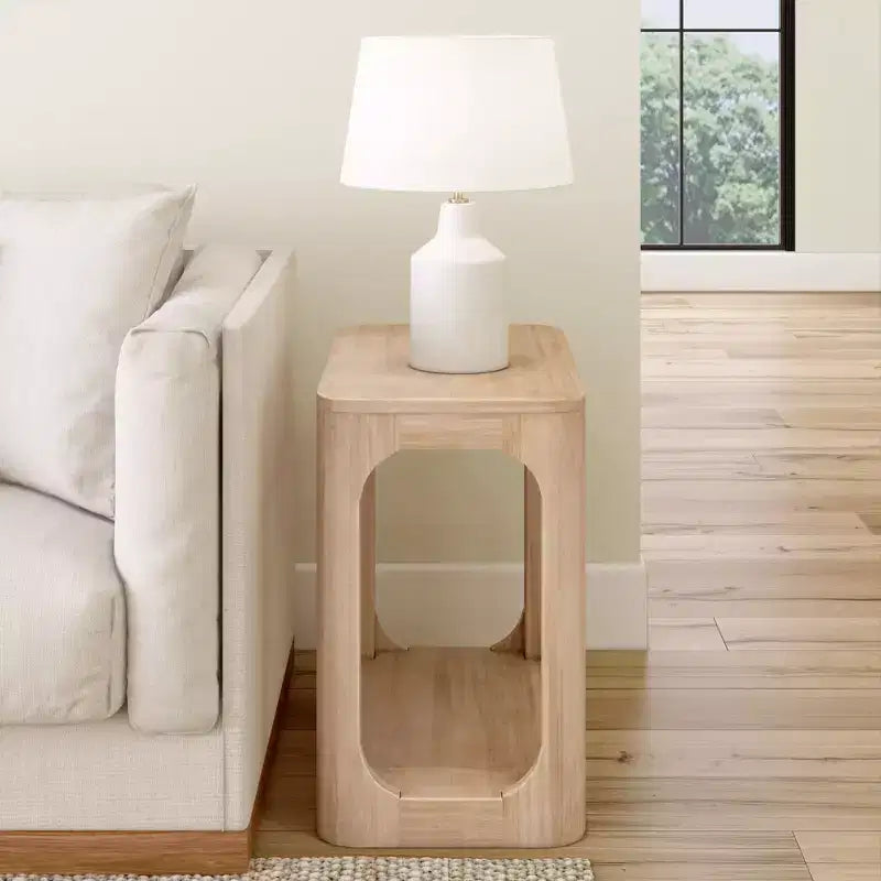 Plank+Beam Rectangular Side Table with Shelf, Slim Side Table for Living Room