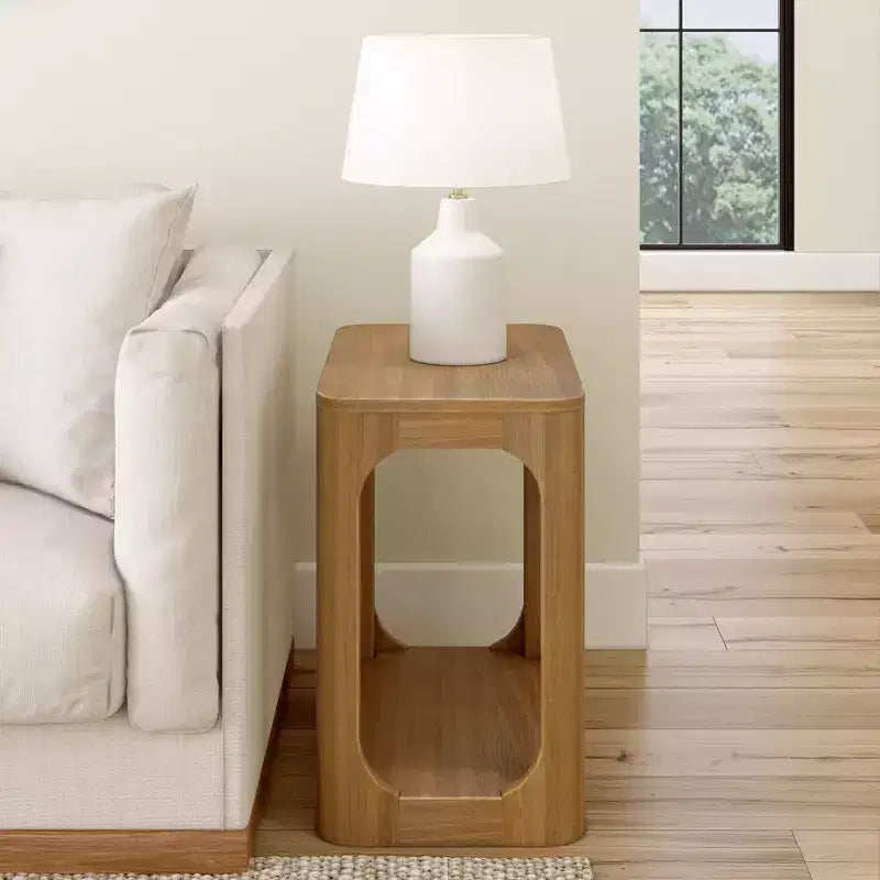 Plank+Beam Rectangular Side Table with Shelf, Slim Side Table for Living Room