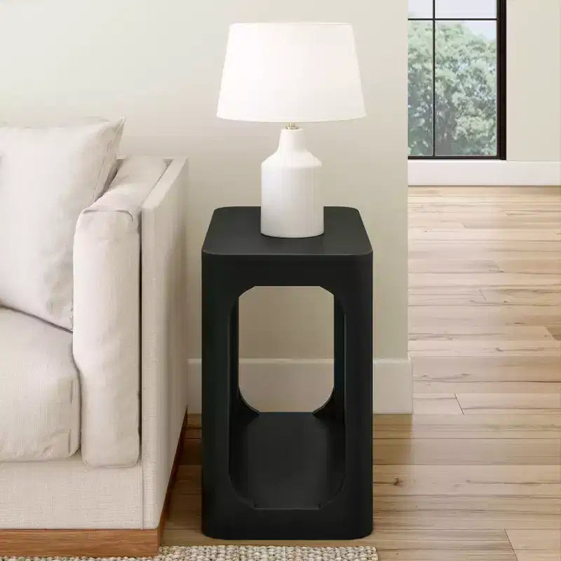 Plank+Beam Rectangular Side Table with Shelf, Slim Side Table for Living Room