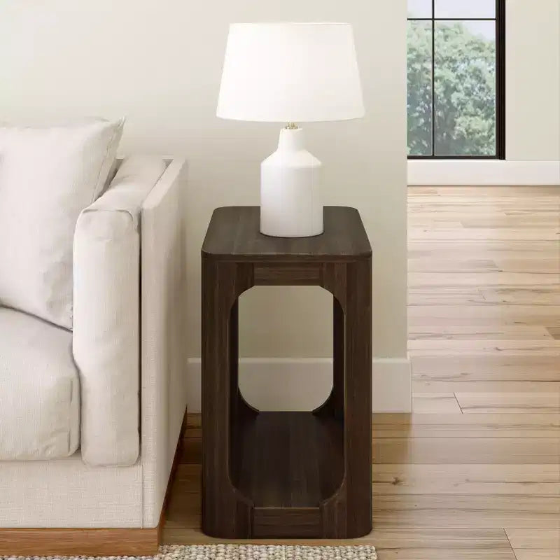 Plank+Beam Rectangular Side Table with Shelf, Slim Side Table for Living Room