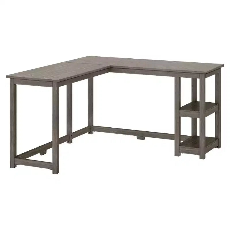 Plank+Beam Solid Wood Corner Desk for Home Office, Gaming, Computer with Storage Shelves