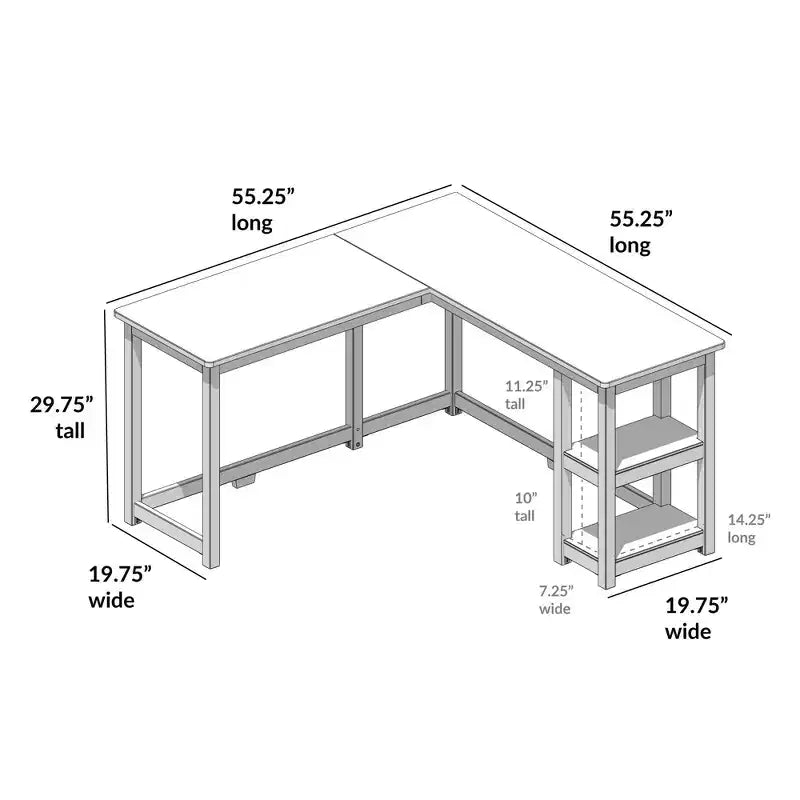 Plank+Beam Solid Wood Corner Desk for Home Office, Gaming, Computer with Storage Shelves