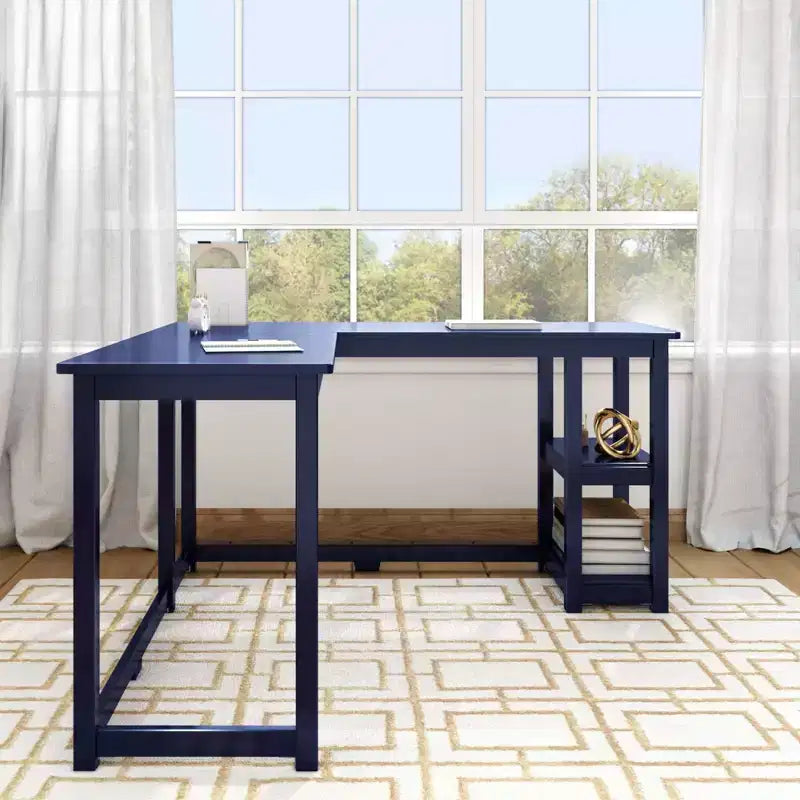 Plank+Beam Solid Wood Corner Desk for Home Office, Gaming, Computer with Storage Shelves