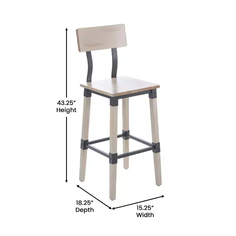 Merrick Lane Bar Height Dining Stools with Steel Supports and Footrest - Set Of 2