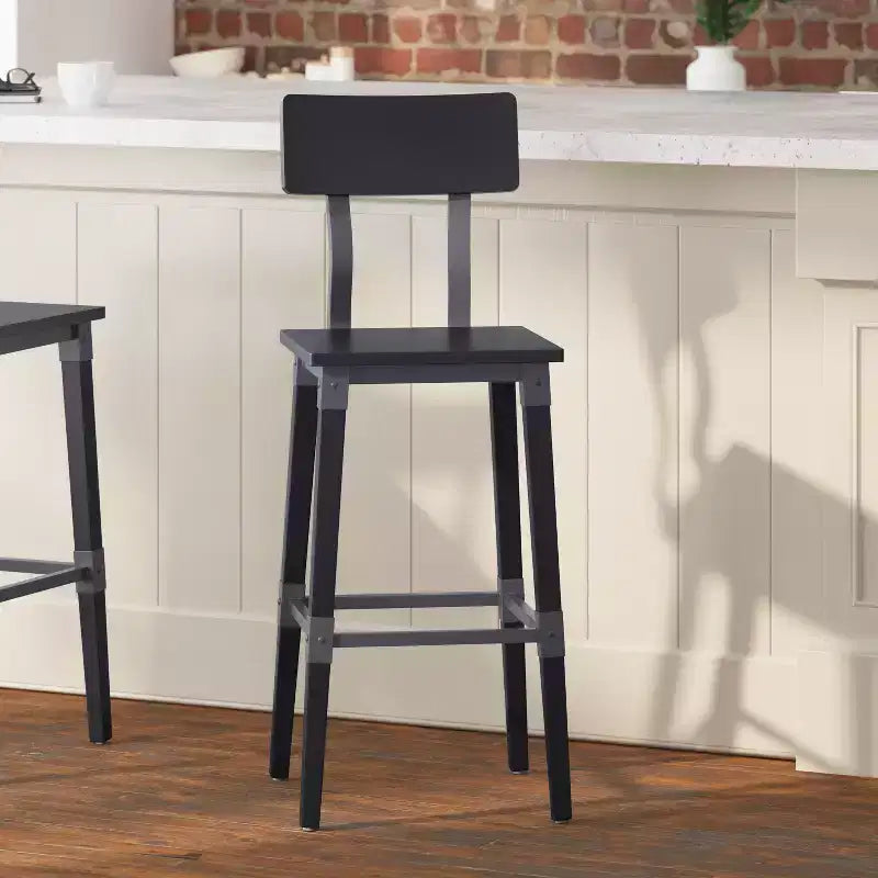 Merrick Lane Bar Height Dining Stools with Steel Supports and Footrest - Set Of 2