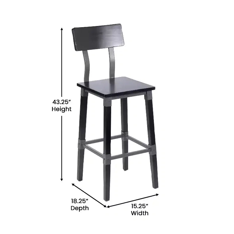 Merrick Lane Bar Height Dining Stools with Steel Supports and Footrest - Set Of 2