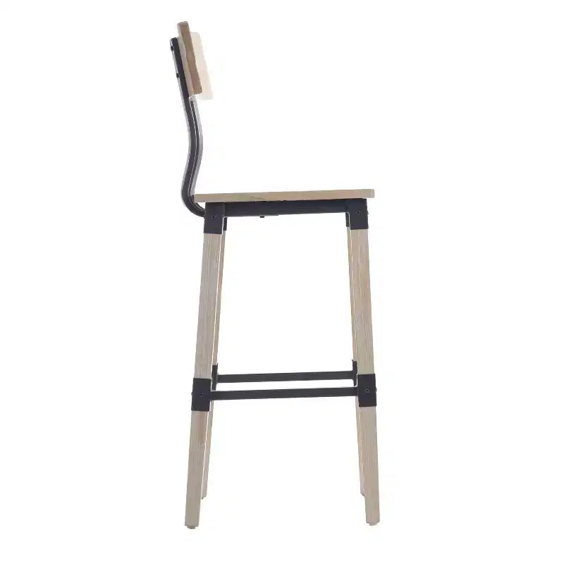 Merrick Lane Bar Height Dining Stools with Steel Supports and Footrest - Set Of 2