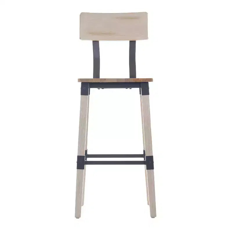 Merrick Lane Bar Height Dining Stools with Steel Supports and Footrest - Set Of 2