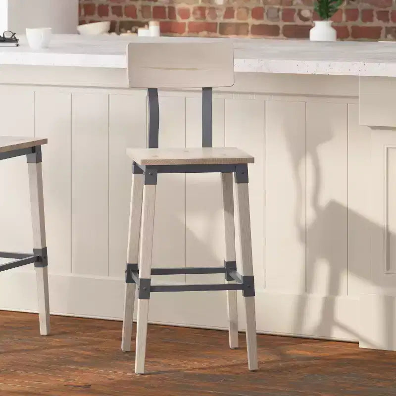 Merrick Lane Bar Height Dining Stools with Steel Supports and Footrest - Set Of 2