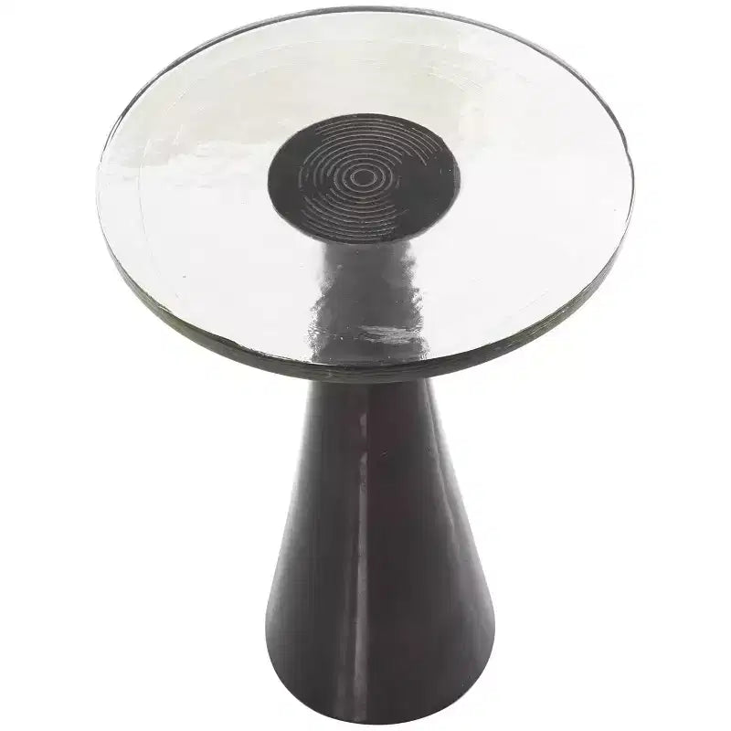 Table d'appoint Olivia & May de 56 cm en aluminium, conique et géométrique, avec plateau en verre texturé